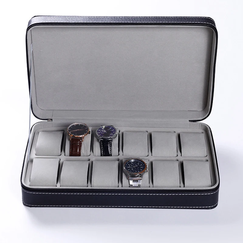 6/10/12 חריצים ניידים עור קופסת השעון השעון שלך טוב ארגונית קופסא לאחסון תכשיטים רוכסן קל לשאת גברים קופסת השעון החדש.