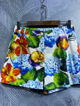 Seifrmann באיכות גבוהה קיץ נשים מעצב אופנה מכנסיים קצרים גבוהה המותניים כפתור הדפס פרחוני מכנסי כותנה קצרים.