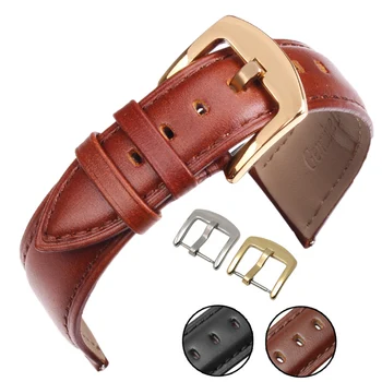 חלקה עור אמיתי Watchbands צמיד חום שחור להקת שעון רצועת החגורה 18 19 20 21 22 24mm עם נירוסטה אבזם