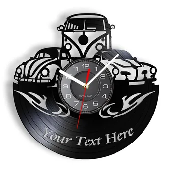 קרוואן עיצוב הבית שעון קיר אישית עם השם שלך לוגו מספר רכב קרוואן רטרו רכב מותאם אישית התקליט ויניל שעון קיר