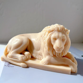 3D חיות לפסל סיליקון עובש קסם משקר אריה פיסול מינימליסטי עיצוב הבית שולחן, קישוט סיליקון נר עובש