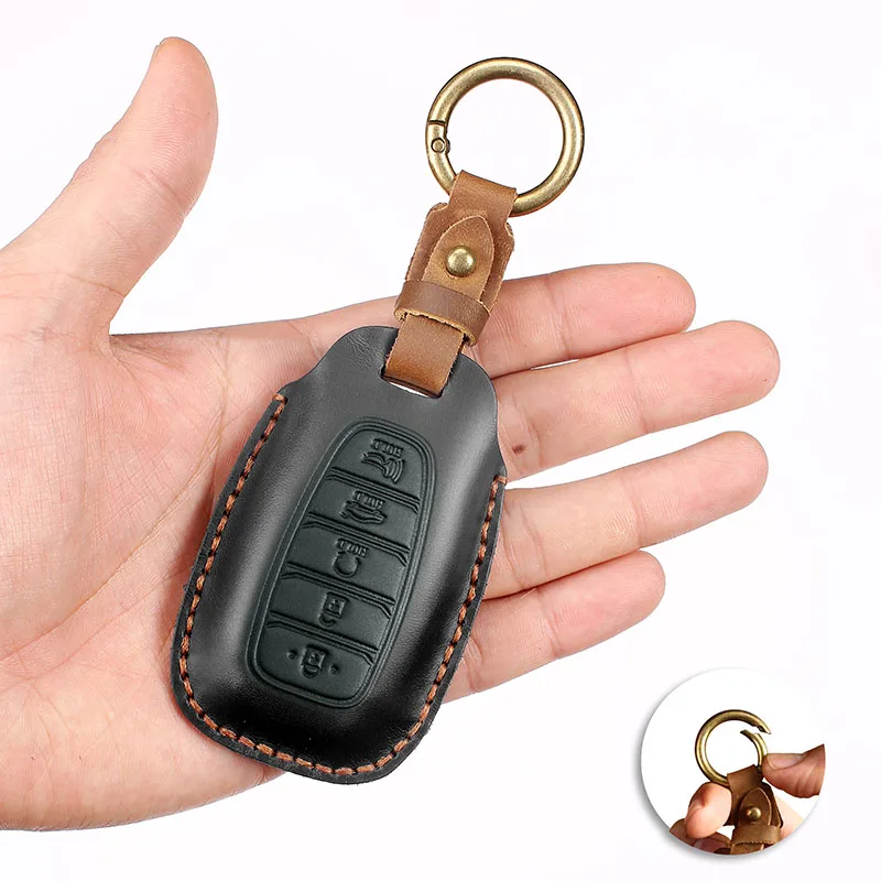 עור אמיתי מפתח המכונית כיסוי עבור יונדאי KONA KAUAI סולריס Azera Elantra פאר IG מבטא סנטה פה בעבודת יד אוטומטי מחזיק מפתחות