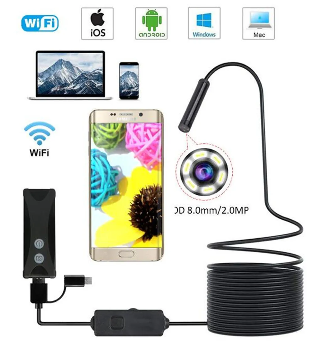 2MP 1200P WIFI/USB אנדוסקופ עבור iphone&אנדרואיד אלחוטית בדיקה בורסקופ מצלמת כף יד Otoscope