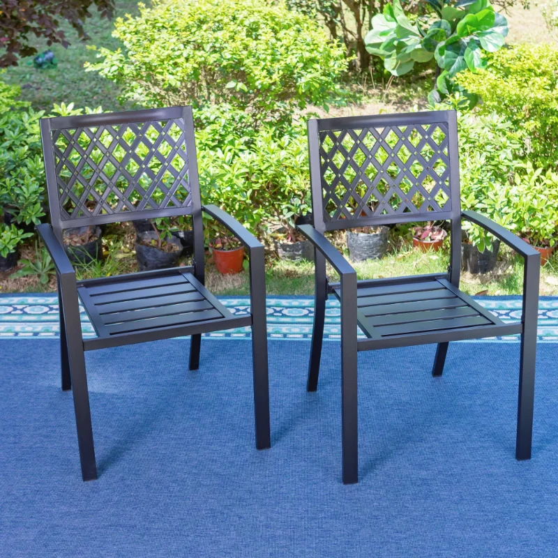 MF סטודיו סט של 2 מרפסת חיצונית כסאות אוכל מודרניים מתכת, כורסאות, שחור פטיו ריהוט גן כסא