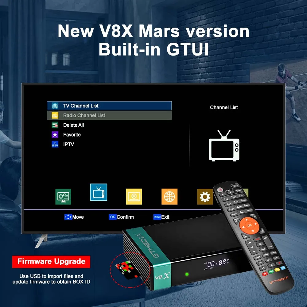 V8X טלוויזיה בלוויין מקלט Full HD V8X DVB-S2 הביתה Mini DVB S2X ACM/multi-stream תמיכה GT UI CA חריץ כרטיס ה. 265 WiFi מובנית