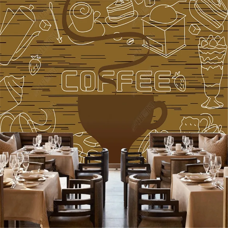 אופנה חום מודרני מינימליסטי, קפה, תה חנות תעשייתי קישוט טפט מסעדה רקע קיר ניירות ציור 3d