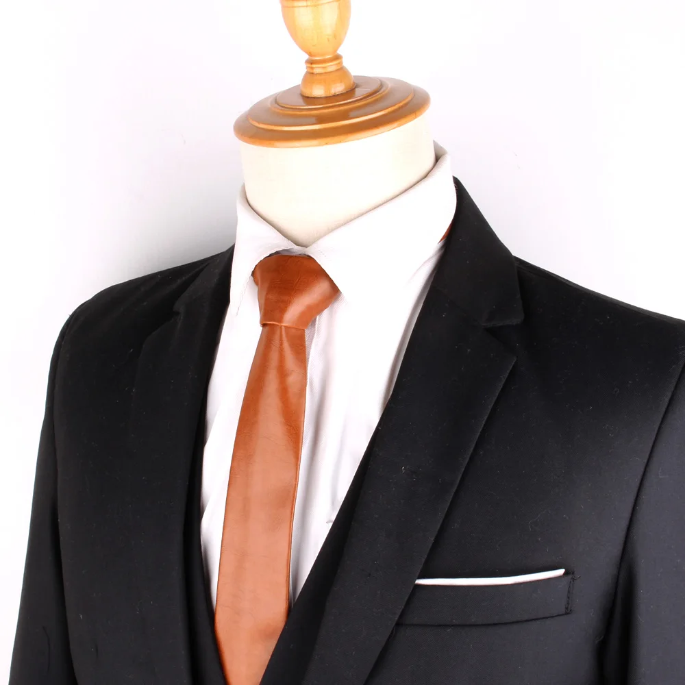 חדש עור PU עניבות גברים מזדמנים PU עניבות אופנה מוצק Mens עניבה לחתונה בחליפת עסקים ועניבה