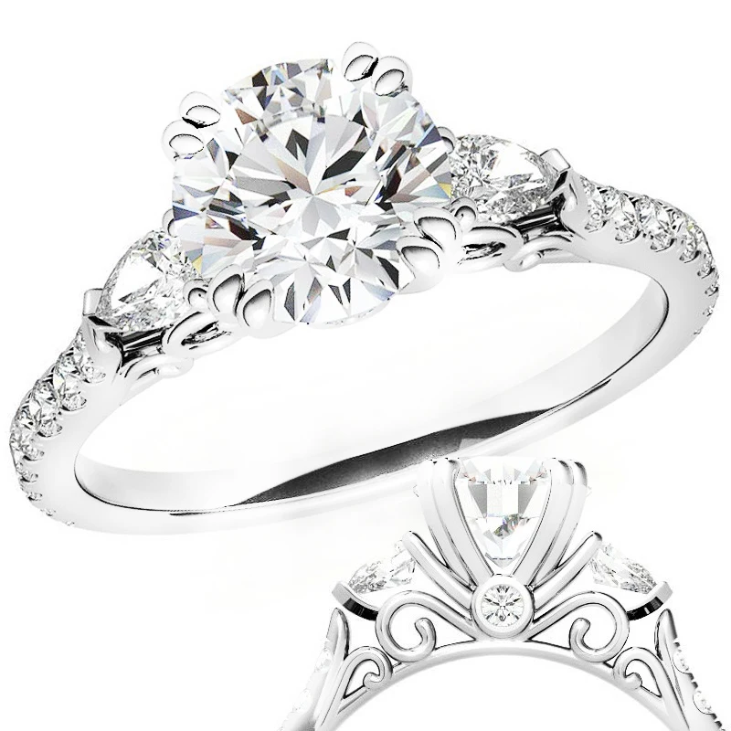 יוקרה S925 כסף סטרלינג סיבוב 1ct הילה Moissanite טבעת אירוסין לנשים, תכשיטי יהלומים טבעות נישואין