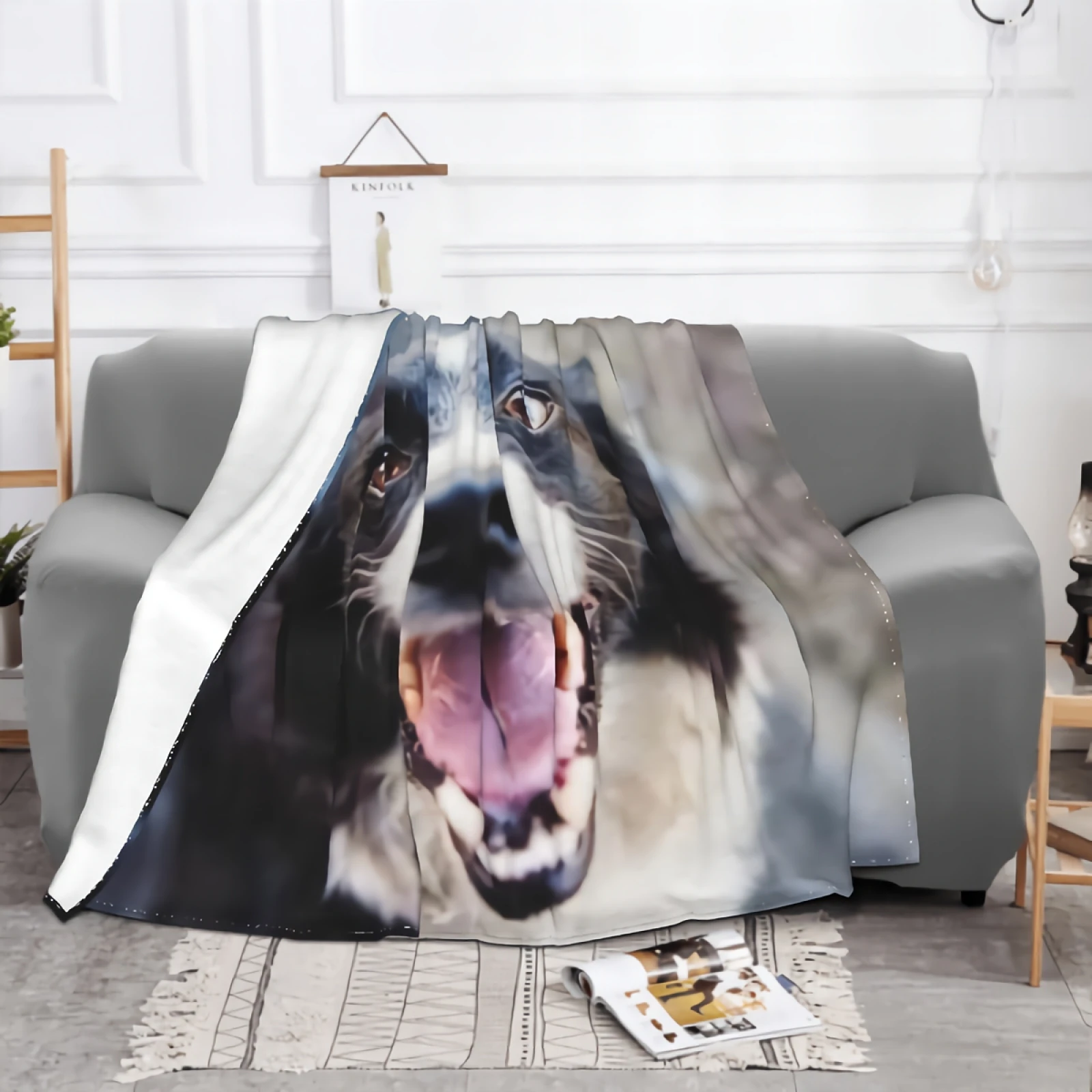 מחייך הכלב שמיכה מיקרו פליז פלנל, שמיכה נוחות תרמית שמח הכלב שמיכה עמיד כרית כיסוי מיטה חמה ספה, שמיכה