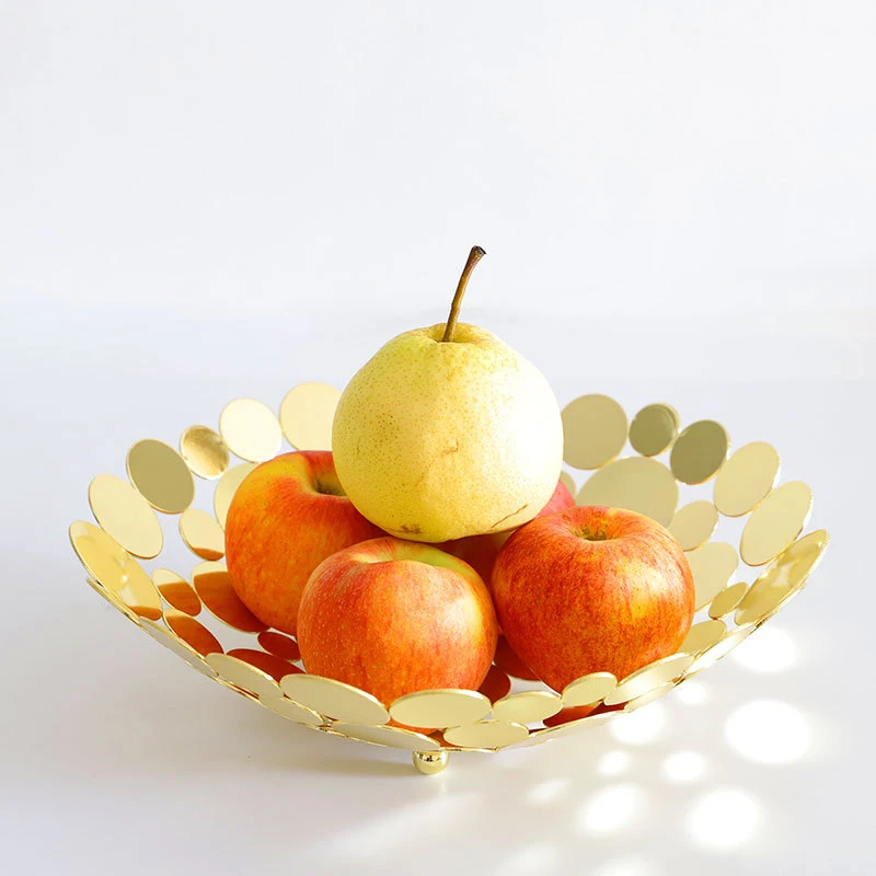 נורדי הסלון זהב עגול ברזל פירות מגש פירות חוט מטבח ביתי שולחן העבודה של עיצוב רשת סלסלת חטיפים ממתקים סל אחסון