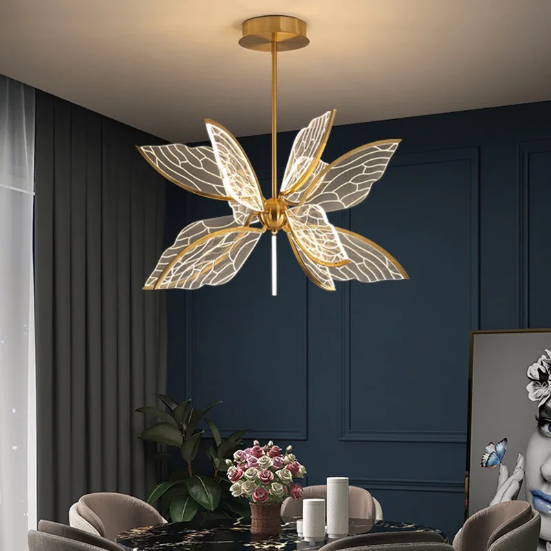 נורדי נברשת סלון מודרני יצירתי כנפיים צורה אקריליק תאורת אישיות פשוטה הובלת חדר שינה חדר האוכל