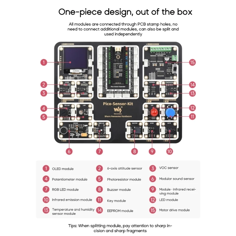 עבור Raspberry Pi פיקו ברמת כניסה ערכת חיישן, כולל פיקו הרחבה לוח ו-15 נפוץ מודולים, כל אחד ב-עיצוב