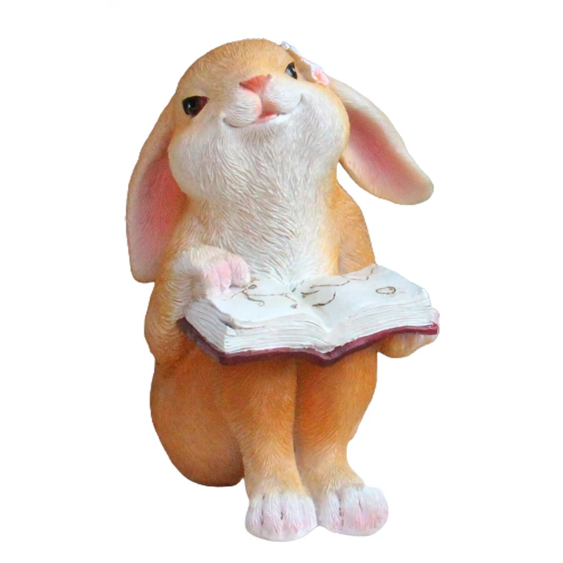 קישוט הגן שולחן העבודה קישוט מצויר ארנב קריאה מרפסת חיצונית גינון באני מלאכת יד