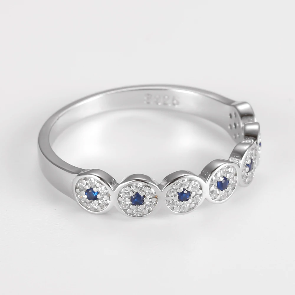 Kameraon המקורי 925 כסף סטרלינג מלא עגול CZ מינימליסטי לבן כחול האצבע טבעות לנשים חתונה בסדר תכשיטים מתנה