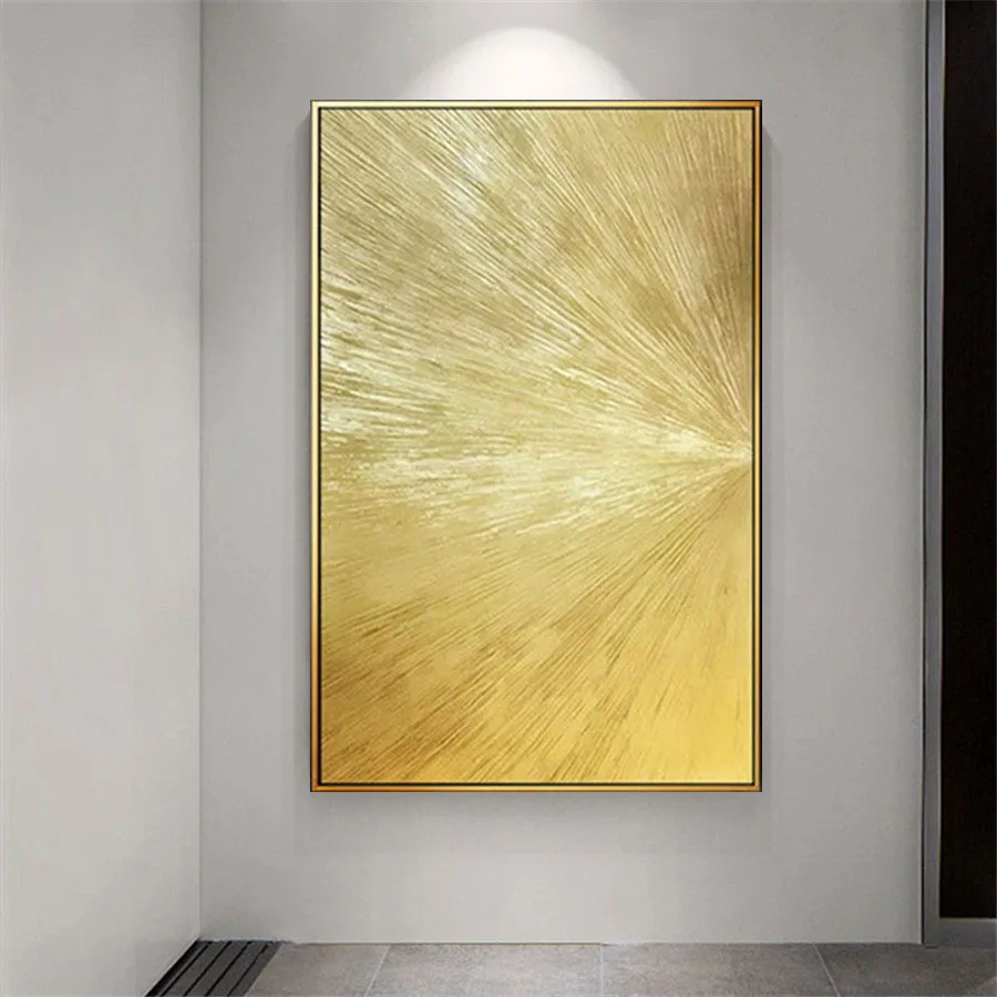 הקיר הגדול ציור שמן אנכי עבודת יד, אמנות מופשטת חיים עיצוב חדר ציורים זהב דקורטיבי Frameless אמנות ציור