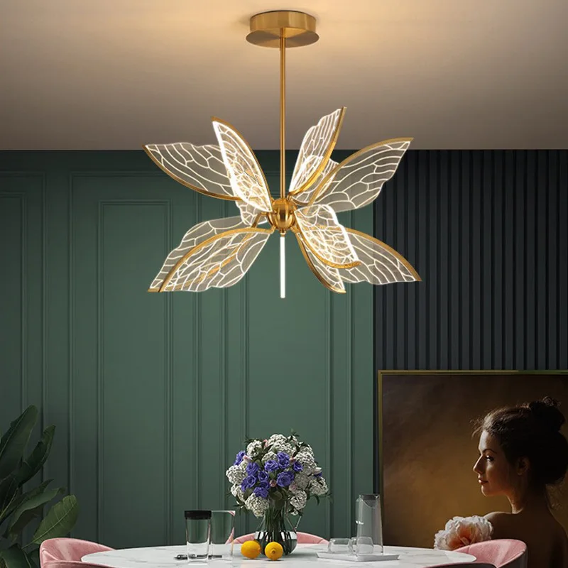 נורדי נברשת סלון מודרני יצירתי כנפיים צורה אקריליק תאורת אישיות פשוטה הובלת חדר שינה חדר האוכל