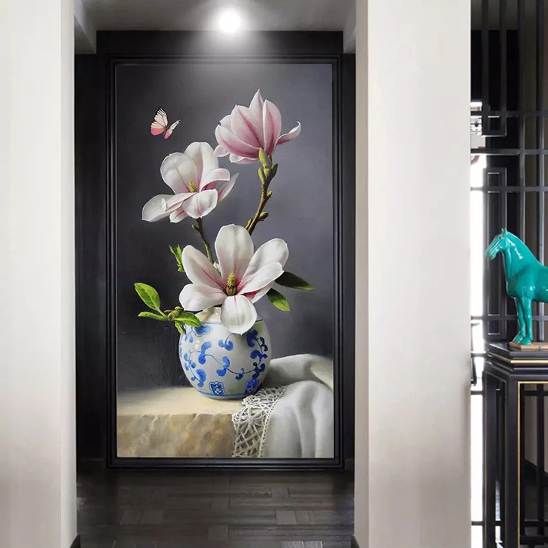 תמונת טפט בסגנון סיני 3D סטריאו מגנוליה פרפר ציור קיר הסלון הכניסה רקע קיר מסמכי עיצוב הבית