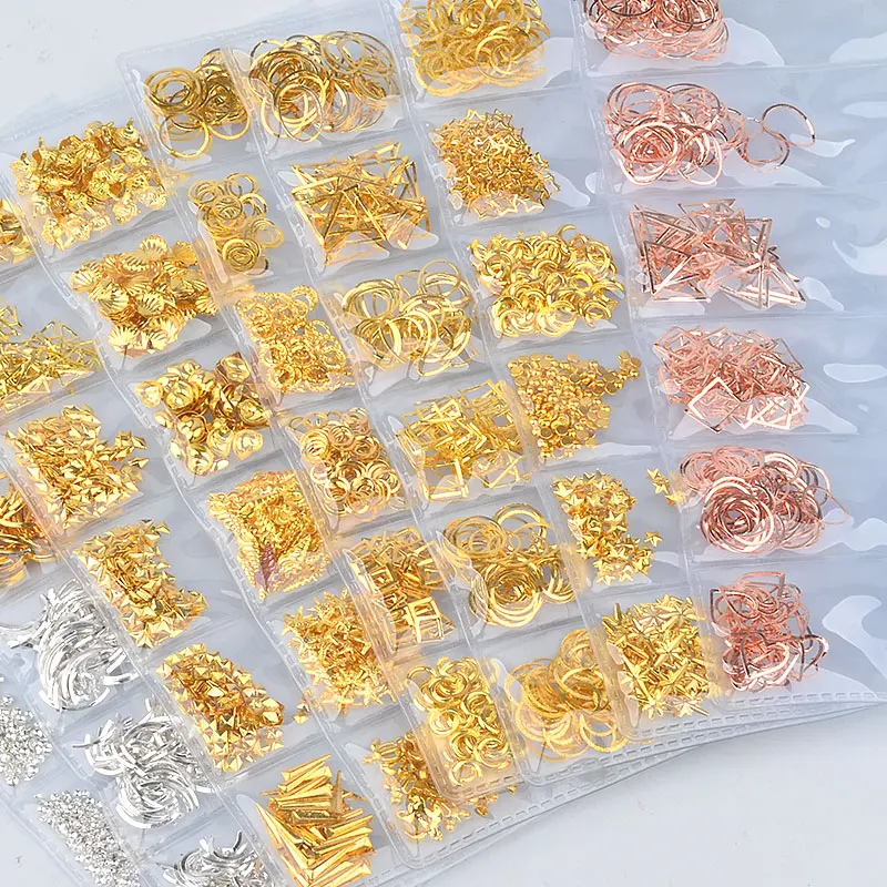 1Pack זהב כסף מעורב מתכת חלולים מסגרת 3D נייל ארט קישוטים הים צדפים מתכתי חתיכים מסמרות מניקור DIY אביזרים