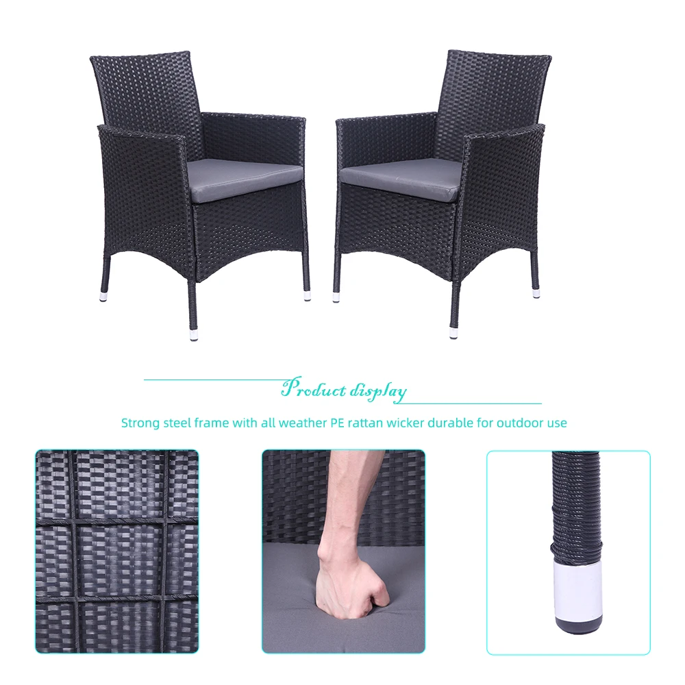 2pcs יחיד משענת כיסאות קש ספה באיכות גבוהה PE קש&מסגרת ברזל 59x61x83CM הביצוע מעולה שחור[US-מניות]