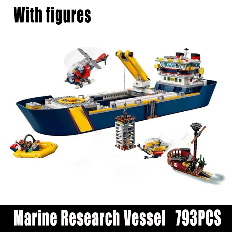 793pcs הימי ספינת המחקר משלחת הספינה Ocean בסיס צוללת העיר לבנים אבני הבניין צעצועים לילדים מתנות 60266 60096