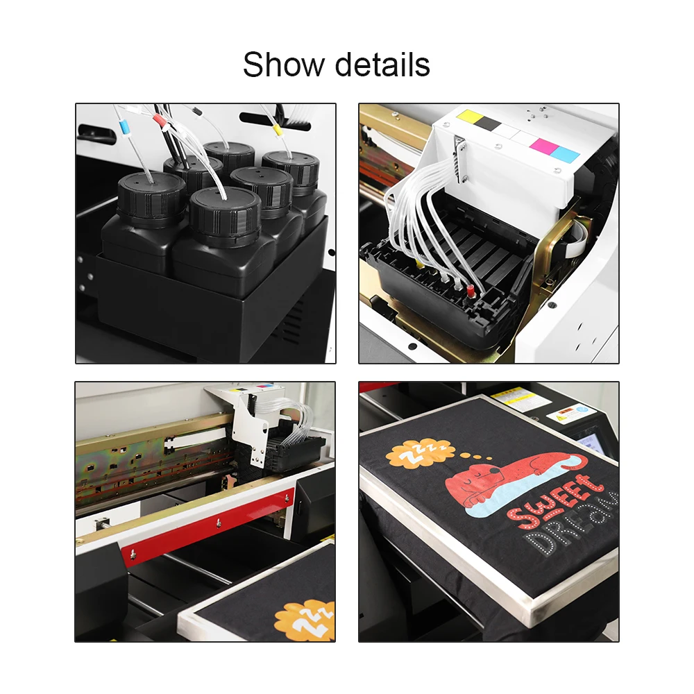 A3 DTG מדפסת ישיר בגד מכונת הדפסה עם דיו לבן מחזור A3 DTG מדפסת שטוחה על חושך ואור טי-שירט, קפוצ ' ון