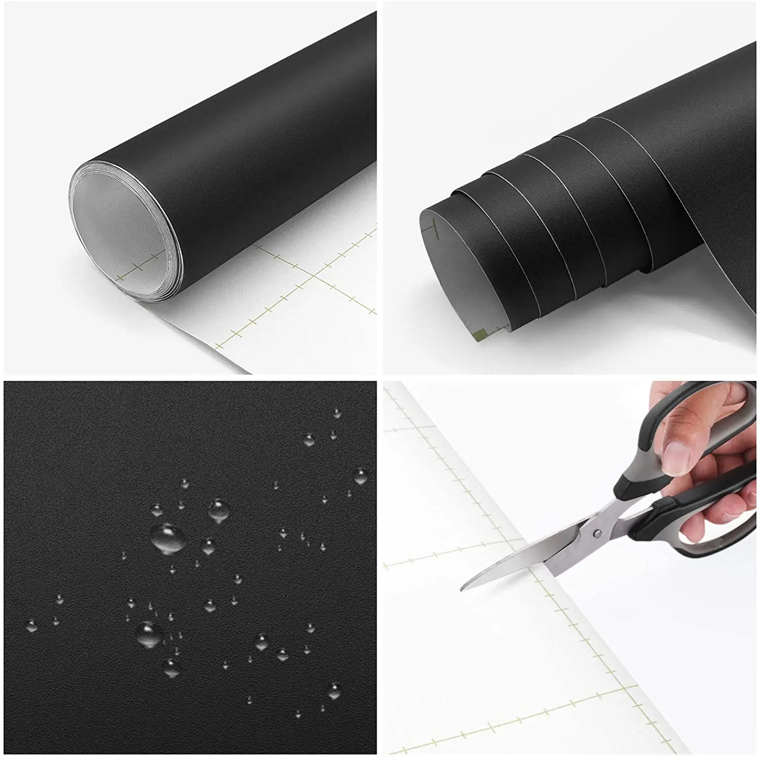 PVC הדבקה עצמית טפט דקורטיבי ויניל שחור מאט, נייר דבק עבור סלון ריהוט קיר ארונות מטבח קישוט