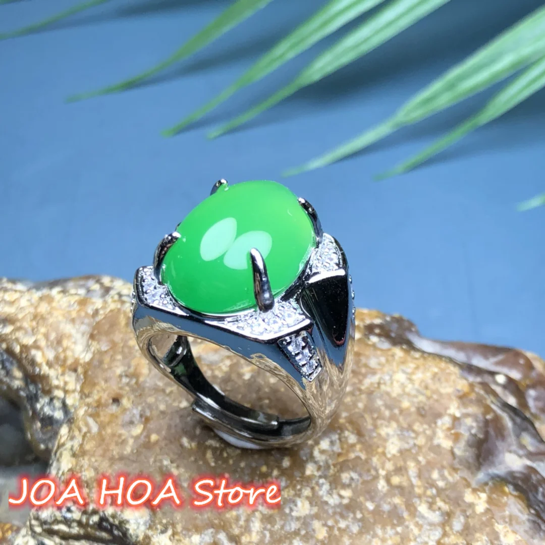 S כסף סטרלינג 925 משובץ טבעי קלצידוני אגת הטבעת המדהימה ירוק ג ' ייד Handring בסדר תכשיטים ואביזרים