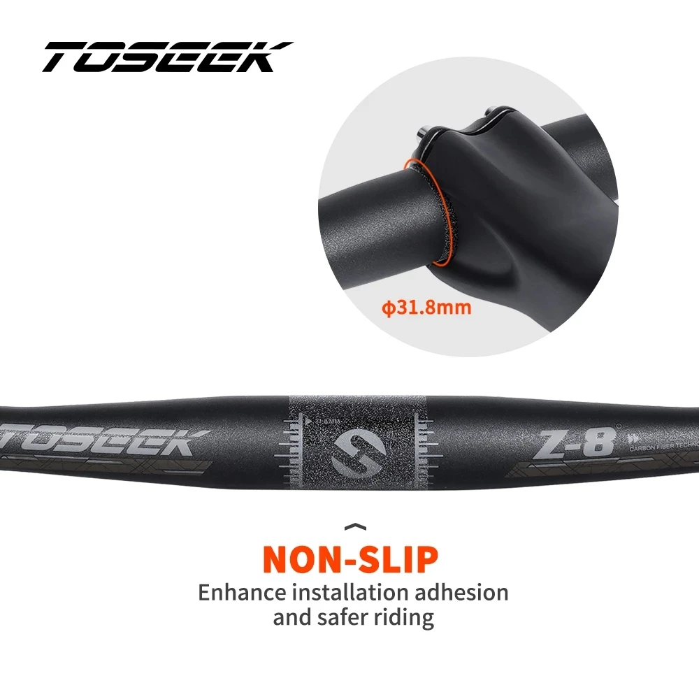 TOSEEK Z-8 פחמן הכידון MTB אופניים כידון שטוח להישען 8 מעלות רוחב 600/620/640/660/680/700/720/740/760/780mm