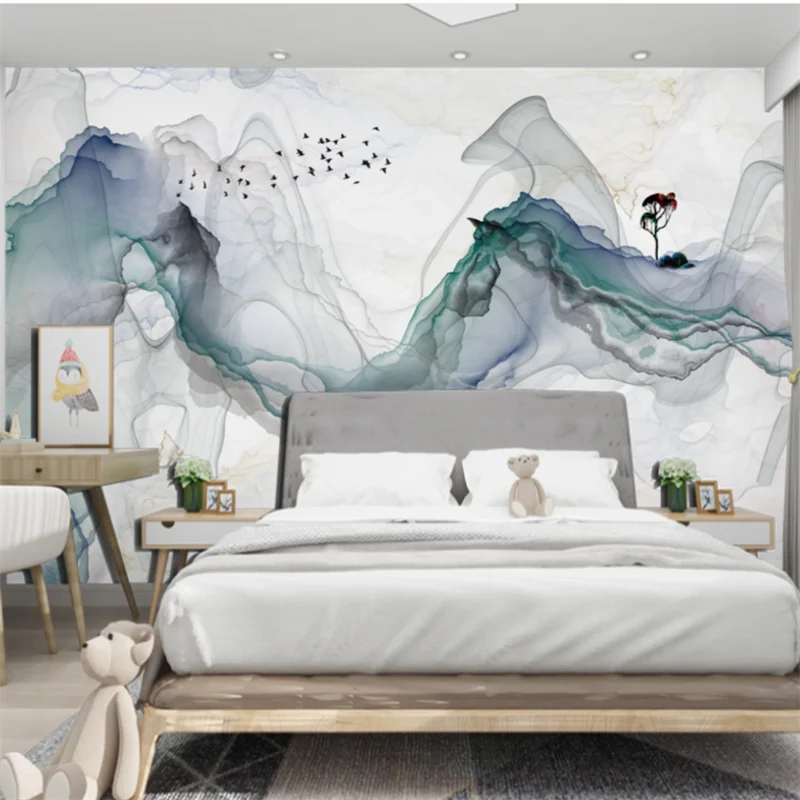 wellyu מותאם אישית 3d ציורי קיר חדש בסגנון סיני זן אמנותי תפיסה מופשטת דיו נוף רקע קישוט קיר ציור