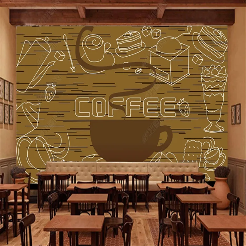 אופנה חום מודרני מינימליסטי, קפה, תה חנות תעשייתי קישוט טפט מסעדה רקע קיר ניירות ציור 3d