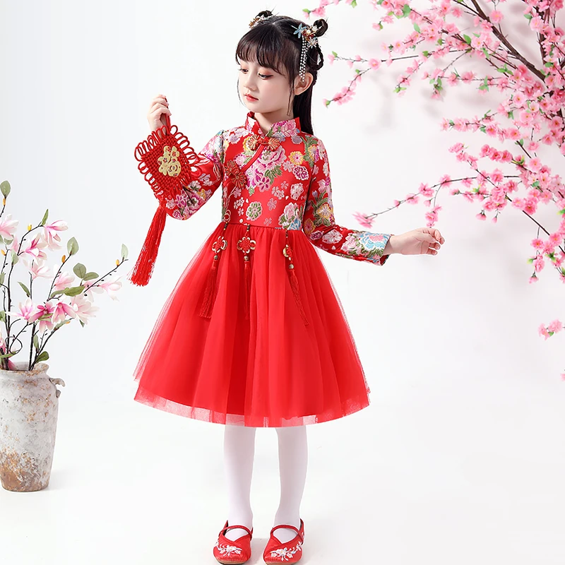 החורף בנות שמלת הנסיכה שמלת טוטו מסיבת חתונה שמלת תחפושת לילדים שמלות לנערות ילדים השנה הסינית החדשה בגדים