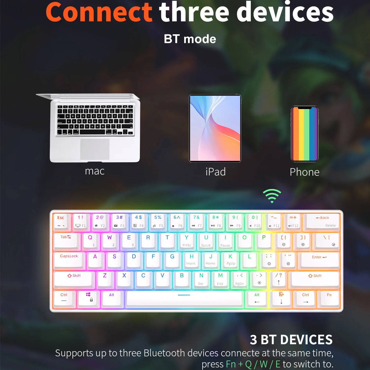 חדש RK61 אלחוטית קווית Bluetooth ספורט אלקטרוני המשרד המשחקים מכני מקלדת עם תאורה אחורית RGB Mini USB נייד