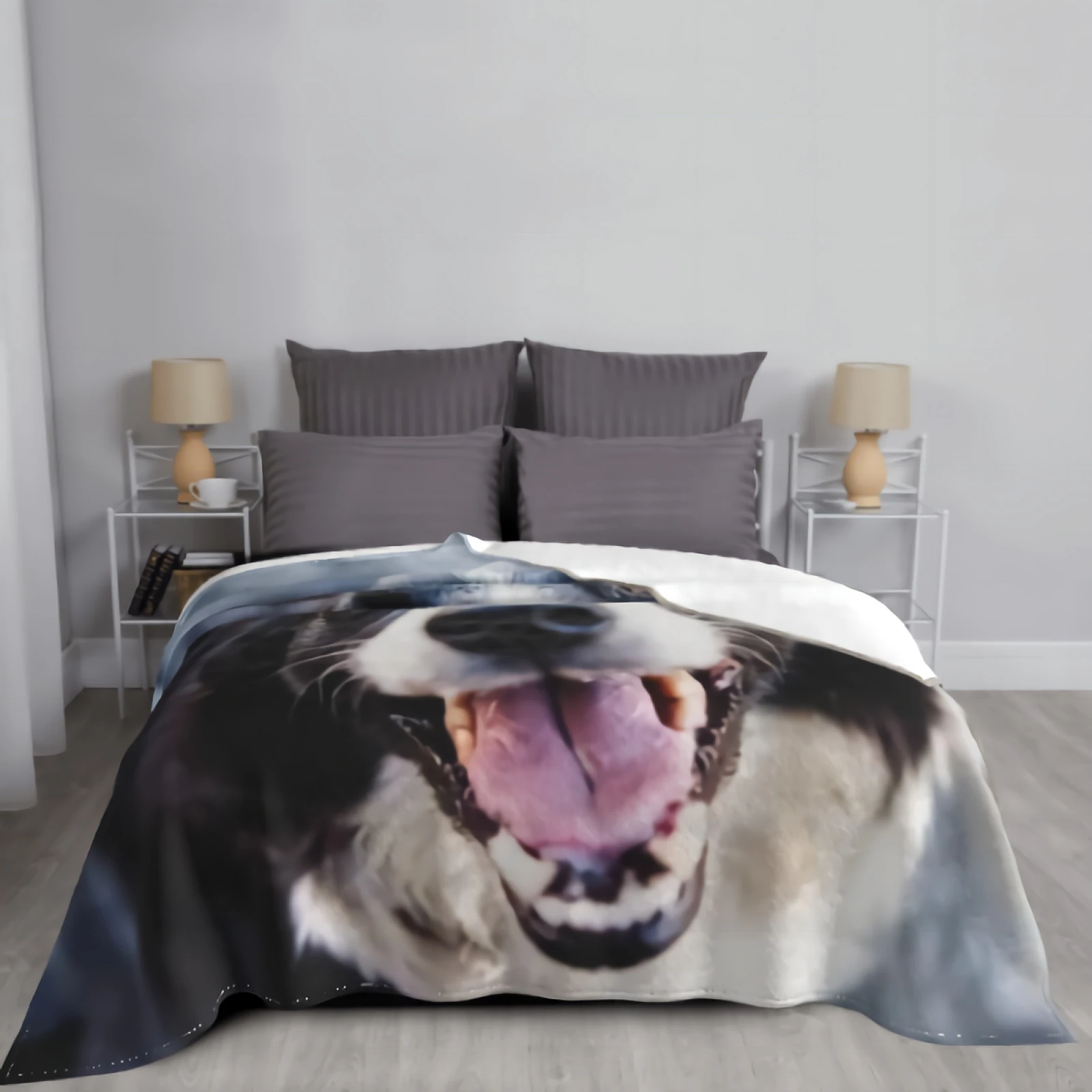 מחייך הכלב שמיכה מיקרו פליז פלנל, שמיכה נוחות תרמית שמח הכלב שמיכה עמיד כרית כיסוי מיטה חמה ספה, שמיכה