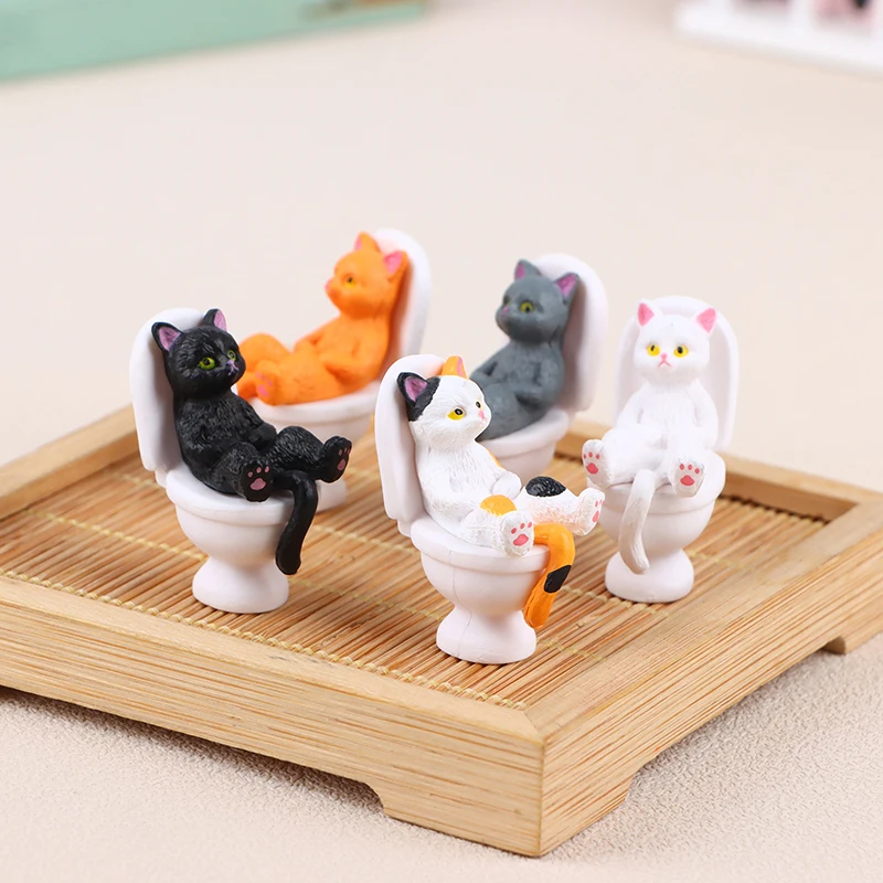 מיני Kawaii שירותים אנד חתול סדרת מיניאטורות פסלון חתול דגם צעצוע עיצוב פסל חתול עבור Office מיני בובות תפאורה 3.8*3 ס 
