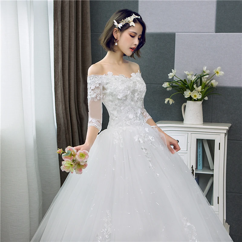 סגנון קוריאני תחרה חצי שרוול הדפס פרחוני שמלת נשף שמלת החתונה 2022 אופנה חדשה רקמה מתוקה estidos דה noivas