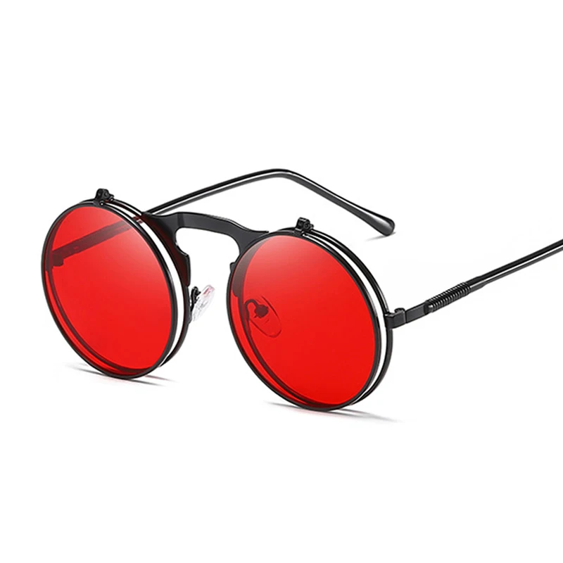 סיבוב Steampunk משקפי שמש איש בציר הפוך מפורסמים משקפי שמש זכר נהיגה כוכב יוקרה מעצב מותג מתכת גוונים