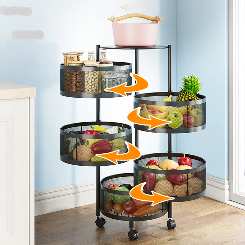 סיבוב סל הירקות במטבח מתקני אחסון קומה Multi-layer מדף הבית מולטי-פונקציונלי פירות וירקות מדפי אחסון
