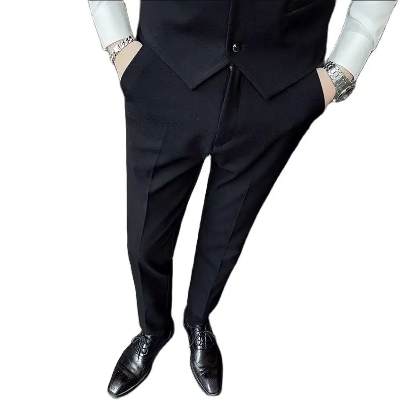 צבע טהור רשמית חליפת המכנסיים שחור אפור אביב סתיו גברים עסקים חברתיים מסיבת חתונה שמלה מכנסיים Homme Slim Fit בגדים