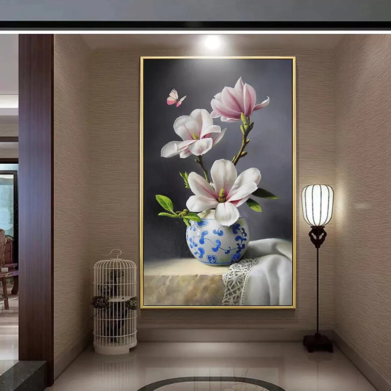 תמונת טפט בסגנון סיני 3D סטריאו מגנוליה פרפר ציור קיר הסלון הכניסה רקע קיר מסמכי עיצוב הבית