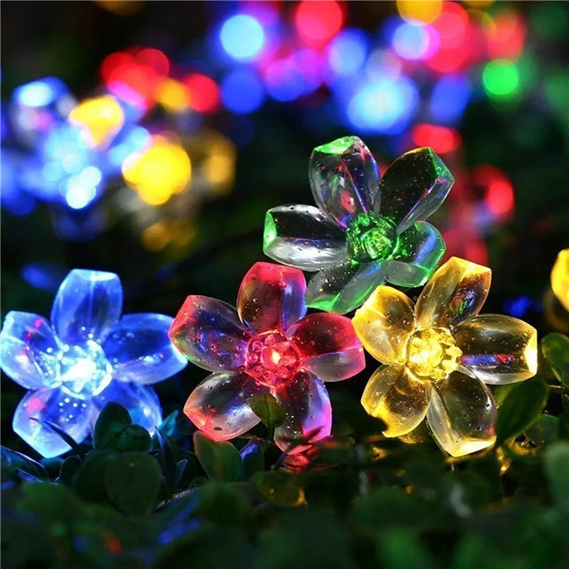 20LED מנורה סולרית השמש זרי פרחים אפרסק בהיר פרח סולארי עוצמת מנורה LED מחרוזת אגדות אורות חג מולד גן עיצוב חיצוני