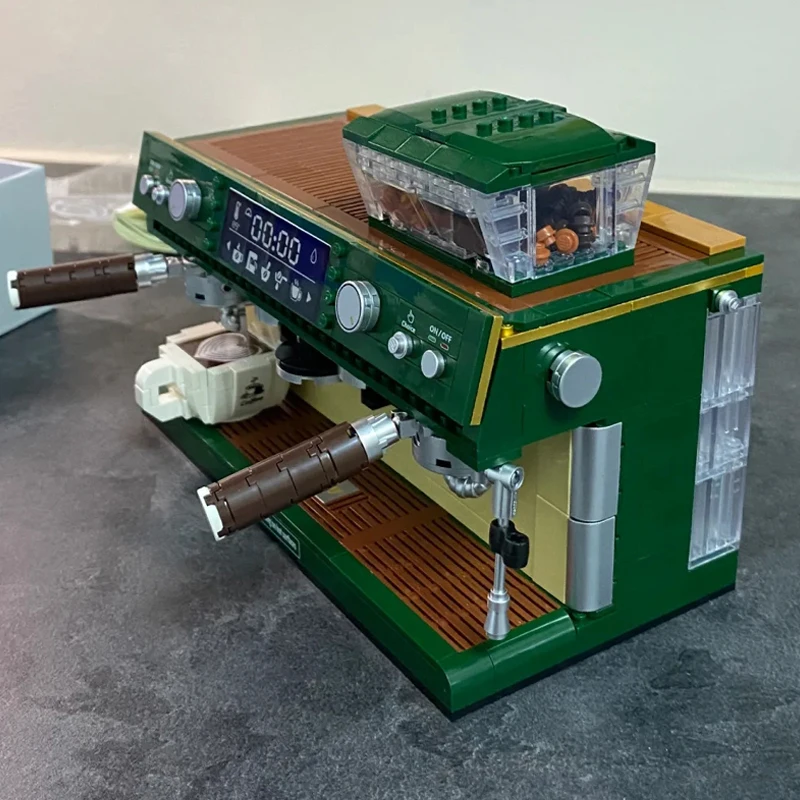 Lezi 6017 אוטומטי כפול-ראש מכונת קפה, מכונת כוס שעועית מודל 3D Mini אבני בניין לבנים סט צעצועים לילדים אין קופסא
