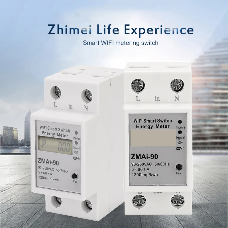 Zmai90 מד האנרגיה Tuya WIFI חד-פאזי מד כוח Zmai 90 Din Rail להתקין AC 110-250V לעבוד עם אלקסה Google, Yandex אליס