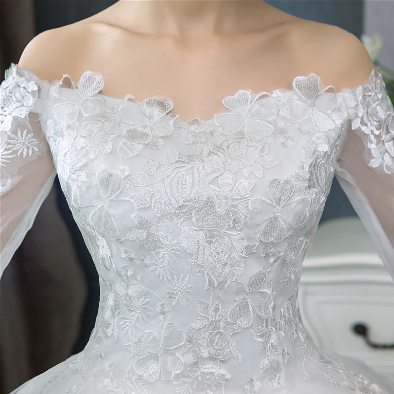 סגנון קוריאני תחרה חצי שרוול הדפס פרחוני שמלת נשף שמלת החתונה 2022 אופנה חדשה רקמה מתוקה estidos דה noivas