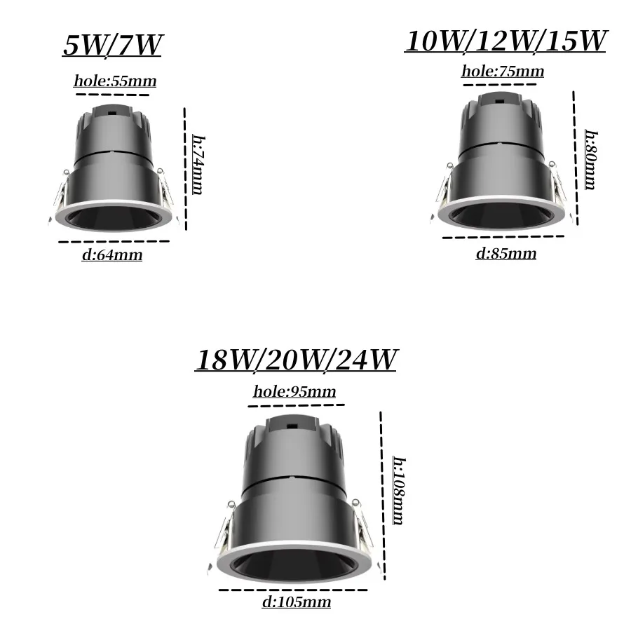 עגול שקוע Anti-glare LED COB הזרקורים CRI97 24° 24W Dimmable Downlight LED 5W 10W 15W 18W 20W התקרה ספוט תאורה פנימית