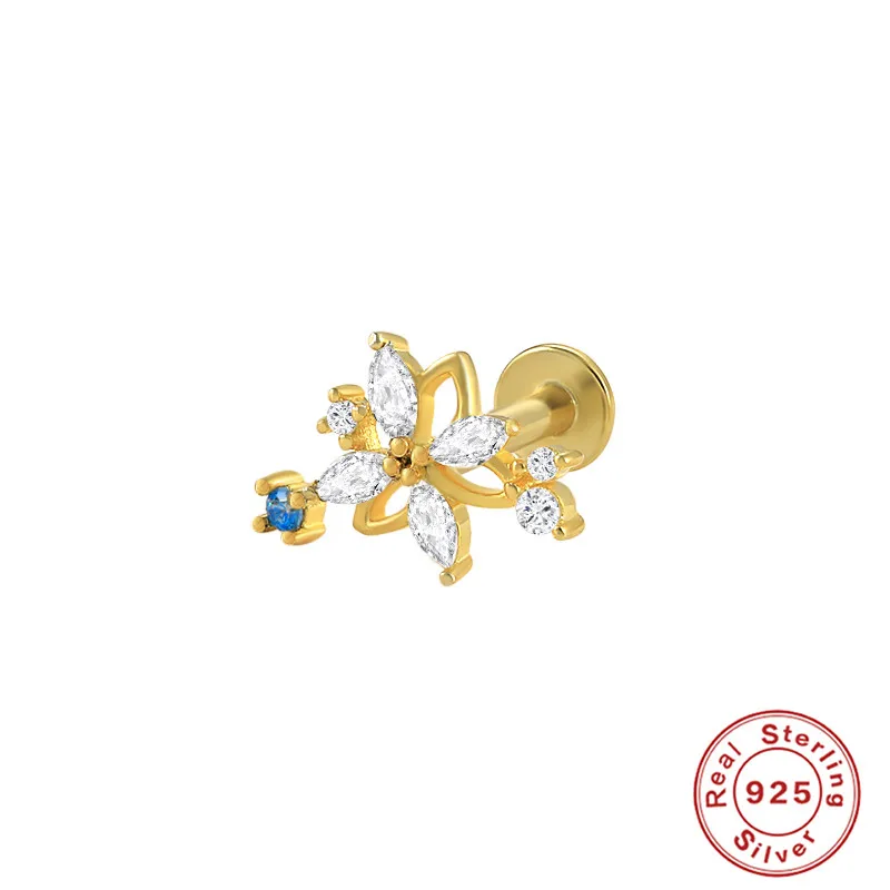 רוקסי 1PC זהב 18K צבע גיאומטריים Zircons עגיל לנשים כסף סטרלינג 925 עגיל פירסינג תכשיטים פלטה 925