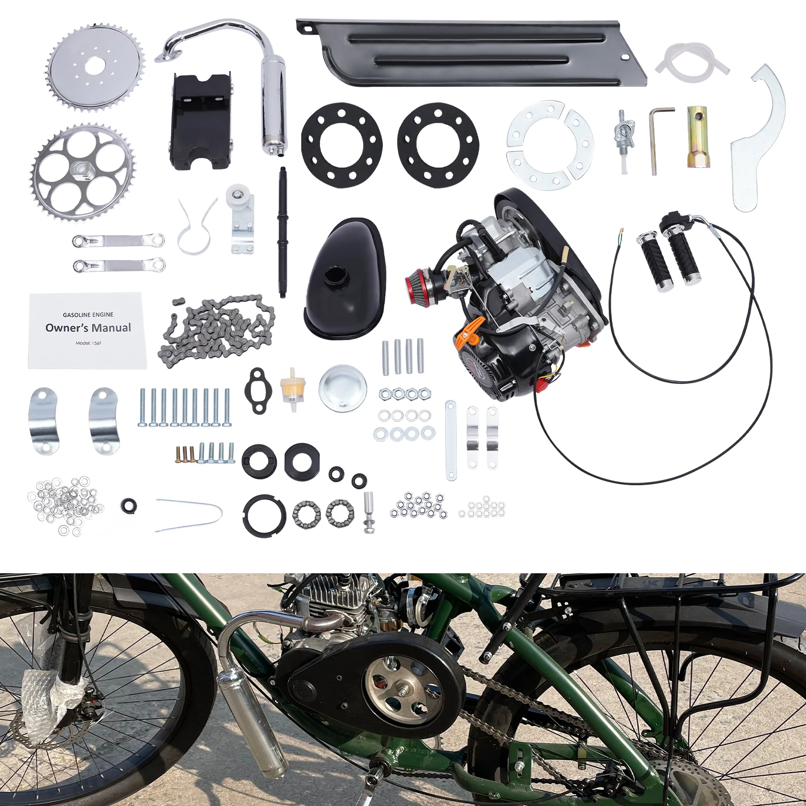 100CC 4 פעימות אופנוע גז ממונע, מנוע אופניים DIY סט מלא ערכת אופניים שונה מנוע ערכת 3600rpm קירור אוויר