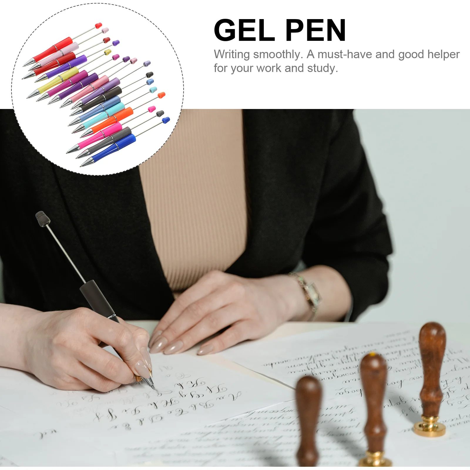 16 יח ' משק בית מבוגר עט Beadable עטים בתפזורת לכתוב חרוזים פלסטיק ארגונומי כיף