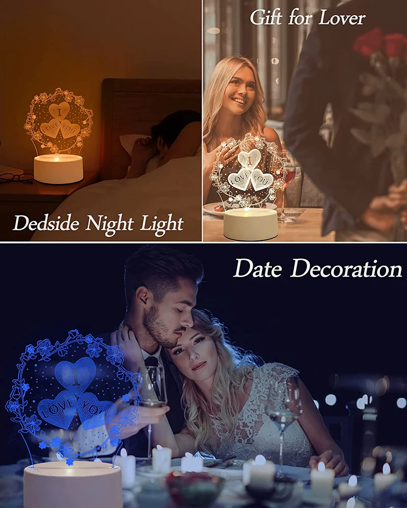 C2 לב 3d לילה אור אשליה מנורה עם שלט רחוק 16 צבעים חברה אשתו את יום האהבה יום הולדת יום נישואין מתנות