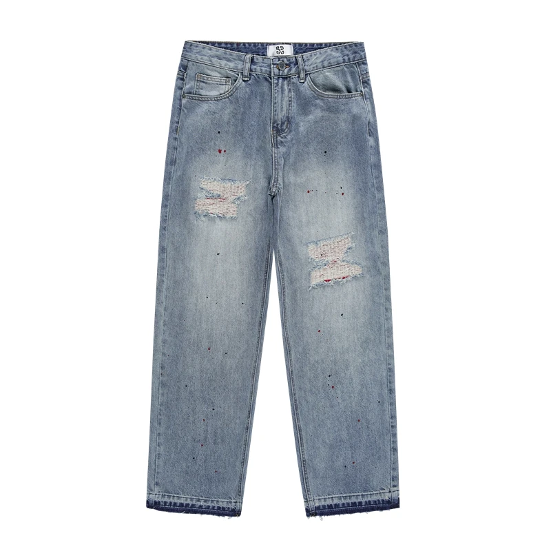 בסגנון אמריקאי, רחוב ישר-רגל מרוח דיו המכנסיים עשויים בן חורים מזדמנים ג ' ינס, מכנסיים ארוכים של גברים ברחוב