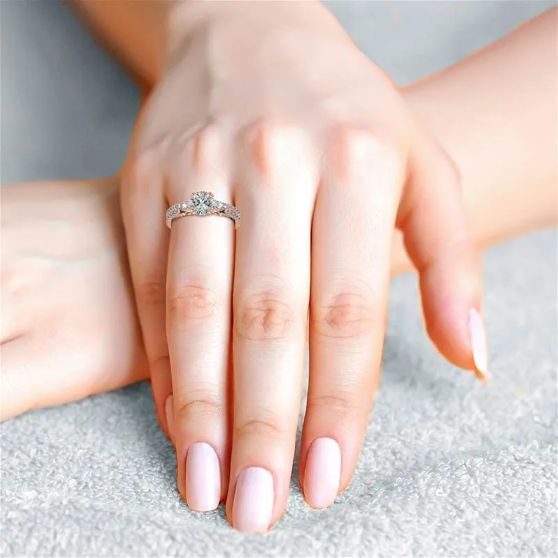 יוקרה S925 כסף סטרלינג סיבוב 1ct הילה Moissanite טבעת אירוסין לנשים, תכשיטי יהלומים טבעות נישואין